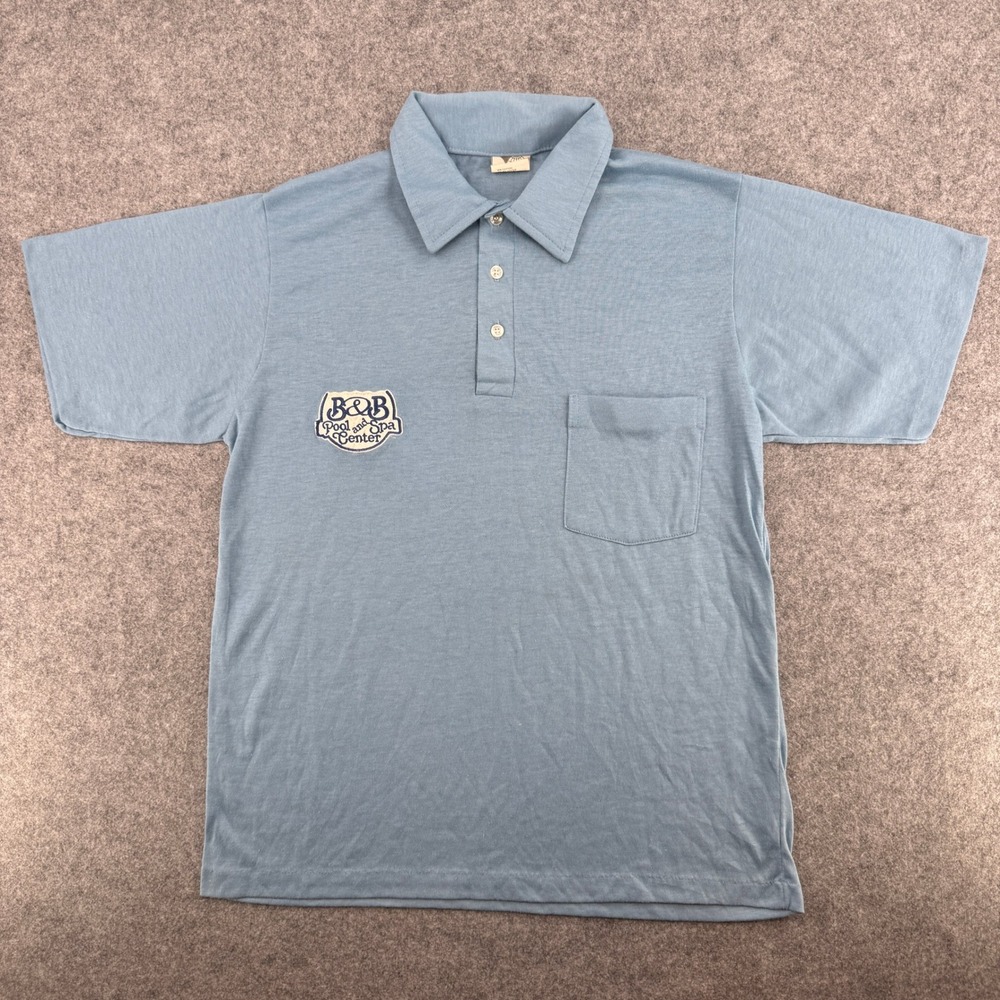Logosphere Polo Shirt Mens M Vintage Light Blue Single Stitch EUC